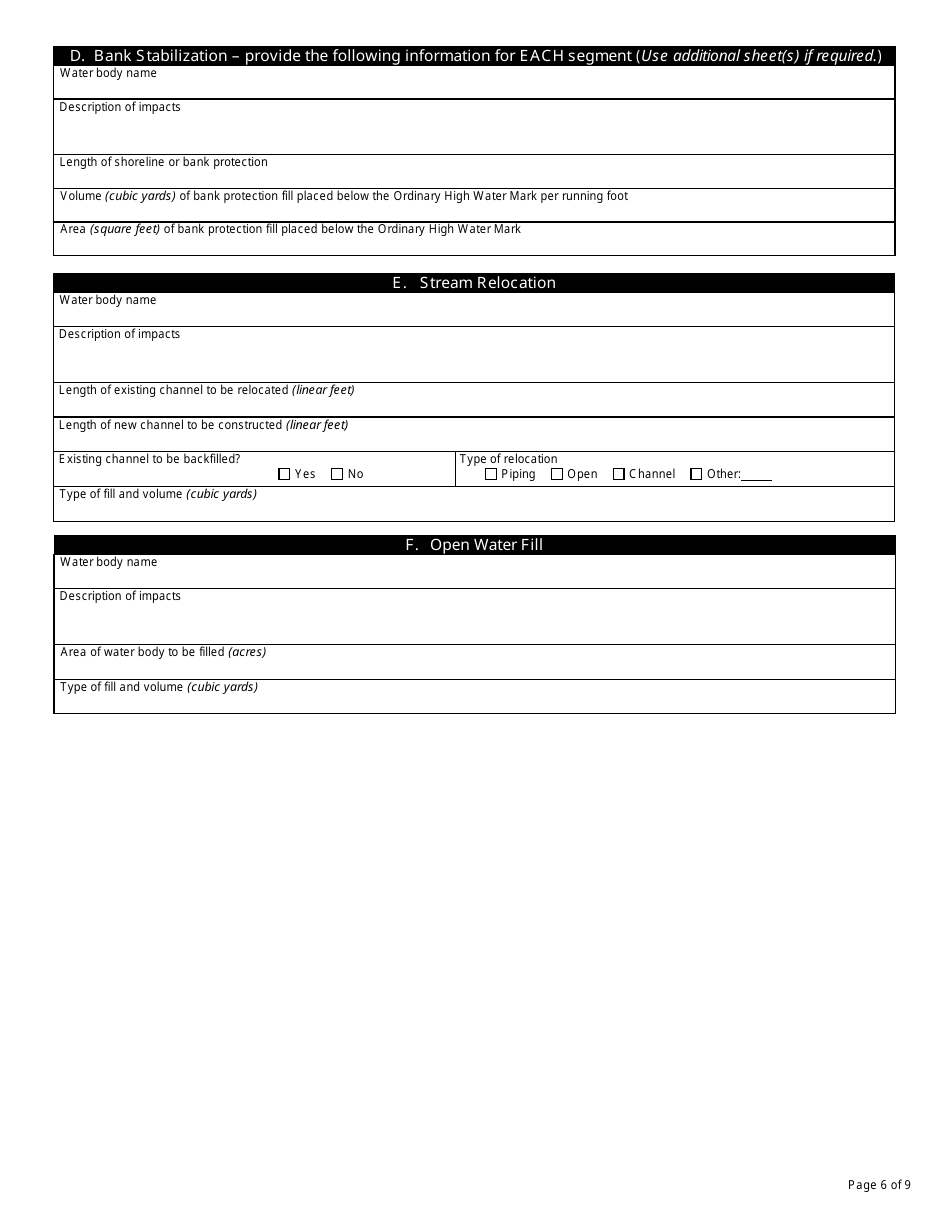 State Form 51821 Application for Authorization to Discharge Dredged or Fill Material to Isolated Wetlands and / or Waters of the State - Indiana, Page 6