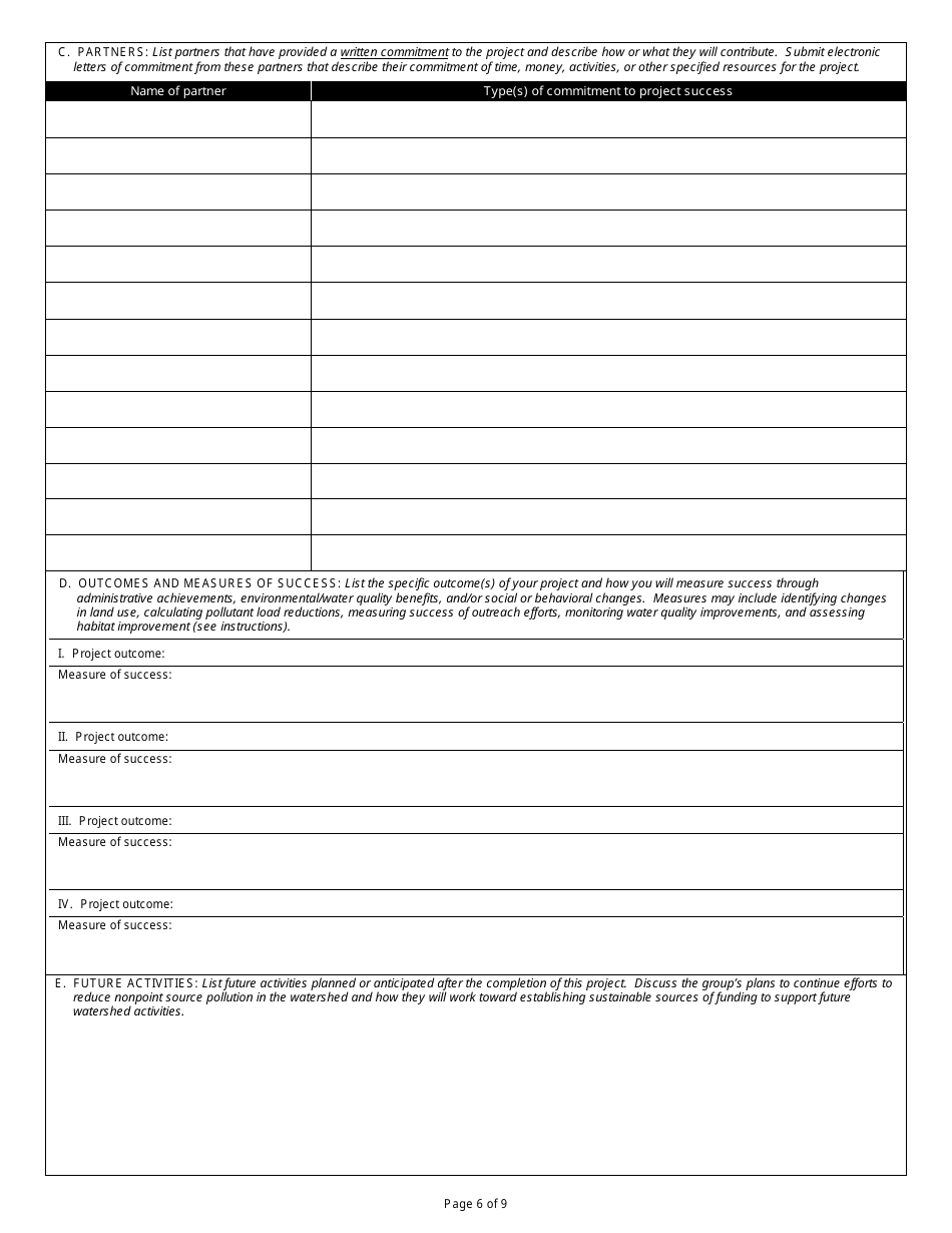 State Form 49367 Application for Section 319 Nonpoint Source Management Program Grant - Indiana, Page 6