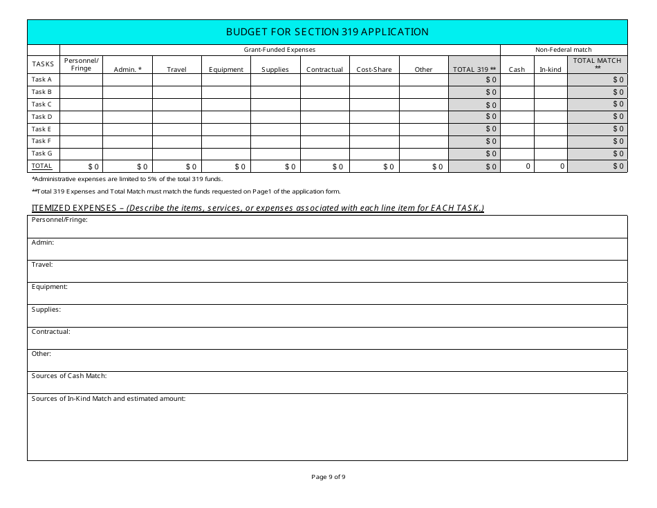 State Form 49367 Application for Section 319 Nonpoint Source Management Program Grant - Indiana, Page 9