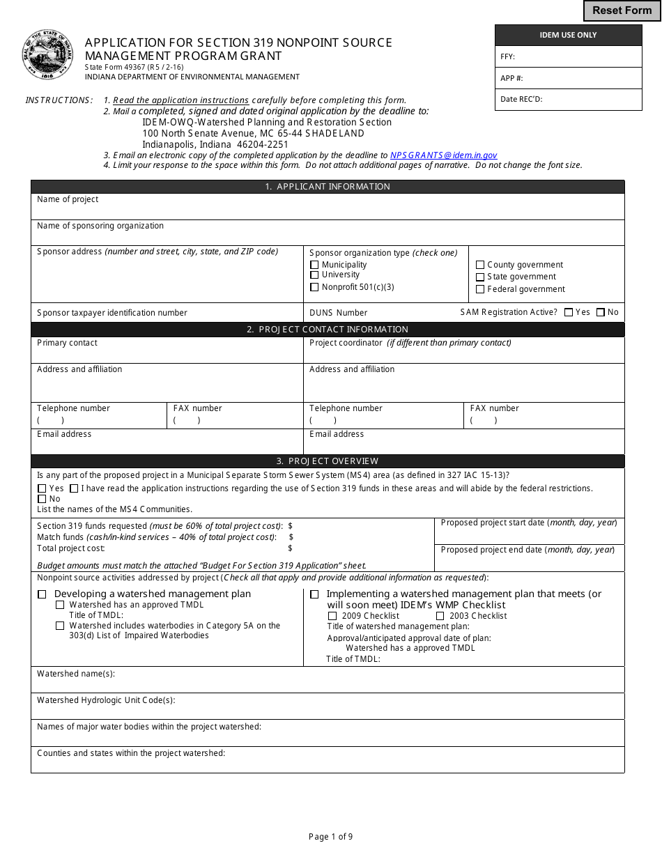 State Form 49367 Download Fillable PDF or Fill Online Application for ...