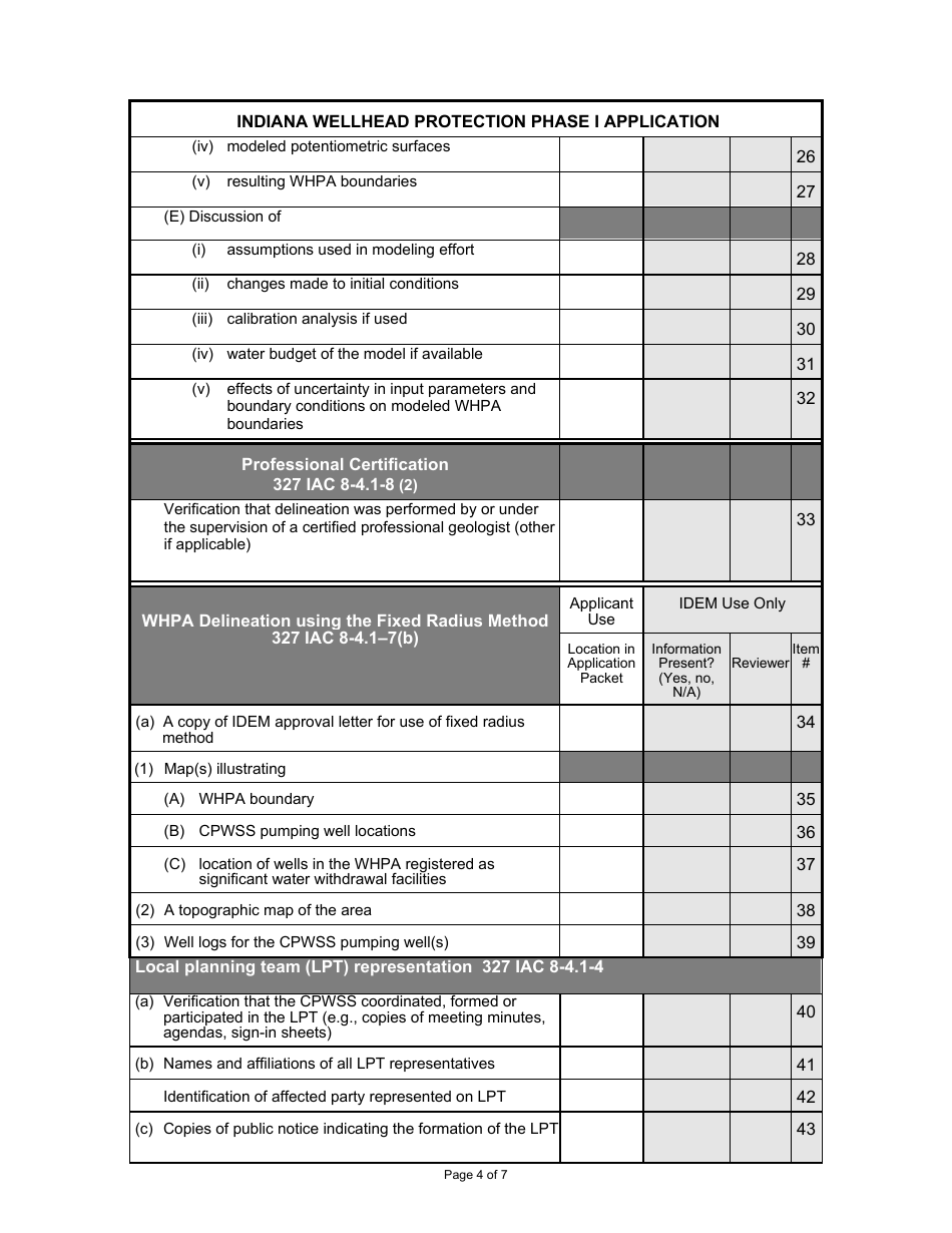 State Form 54189 Indiana Wellhead Protection Phase I Application - Indiana, Page 4