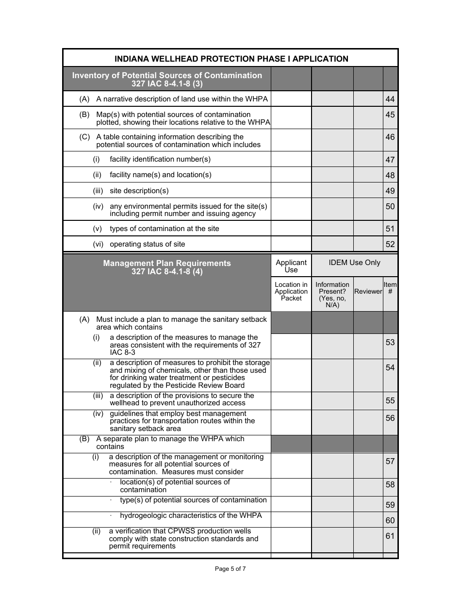 State Form 54189 Indiana Wellhead Protection Phase I Application - Indiana, Page 5