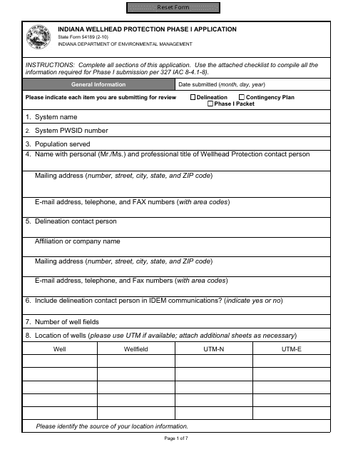 State Form 54189  Printable Pdf