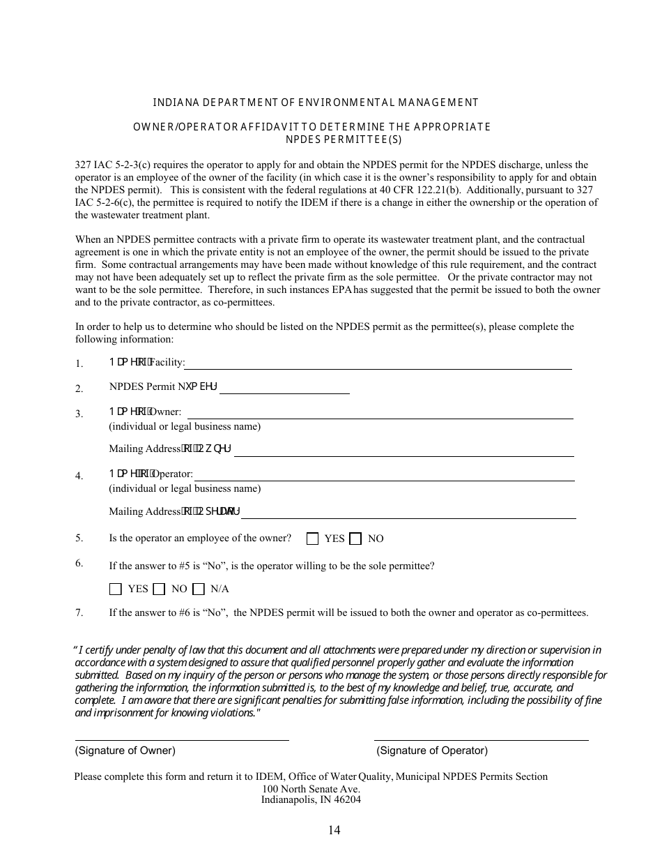 State Form 55639 National Pollutant Discharge Elimination System (Npdes) Permit Application Package 2e for Permit to Discharge Wastewater Proposed or Existing Nonprocess Wastewater Only Dischargers - Indiana, Page 14