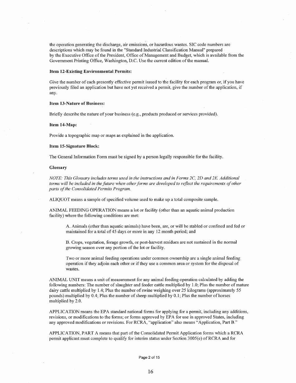 State Form 55639 National Pollutant Discharge Elimination System (Npdes) Permit Application Package 2e for Permit to Discharge Wastewater Proposed or Existing Nonprocess Wastewater Only Dischargers - Indiana, Page 16