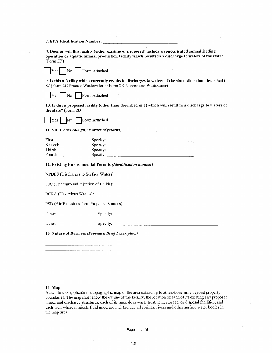 State Form 55639 National Pollutant Discharge Elimination System (Npdes) Permit Application Package 2e for Permit to Discharge Wastewater Proposed or Existing Nonprocess Wastewater Only Dischargers - Indiana, Page 28