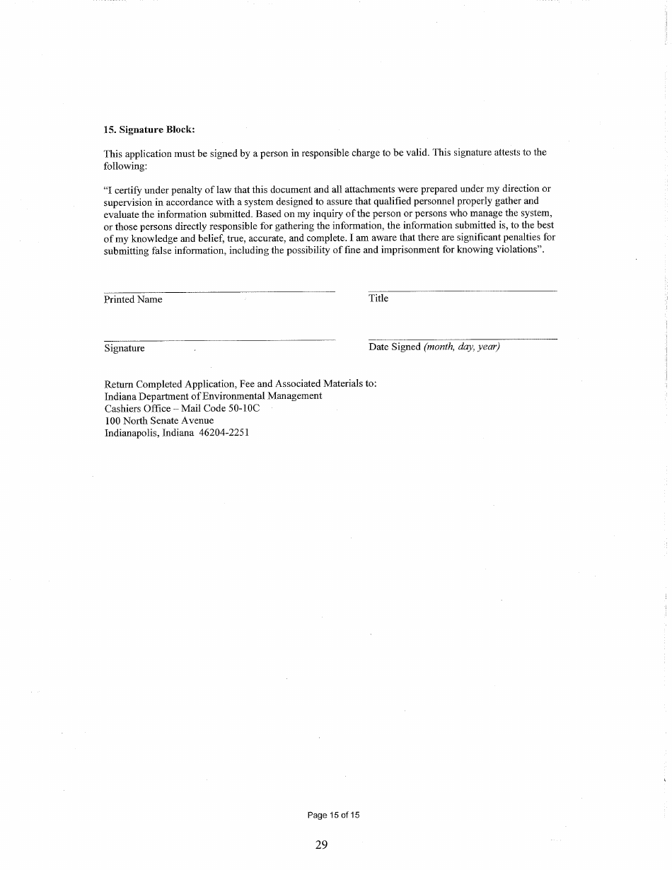 State Form 55639 National Pollutant Discharge Elimination System (Npdes) Permit Application Package 2e for Permit to Discharge Wastewater Proposed or Existing Nonprocess Wastewater Only Dischargers - Indiana, Page 29