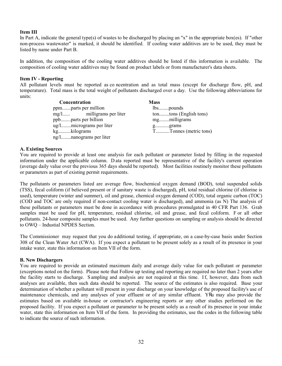 State Form 55639 National Pollutant Discharge Elimination System (Npdes) Permit Application Package 2e for Permit to Discharge Wastewater Proposed or Existing Nonprocess Wastewater Only Dischargers - Indiana, Page 32
