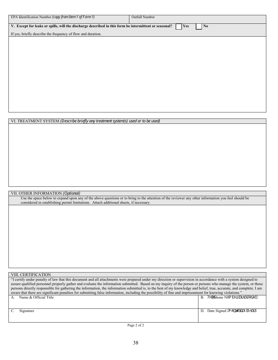 State Form 55639 National Pollutant Discharge Elimination System (Npdes) Permit Application Package 2e for Permit to Discharge Wastewater Proposed or Existing Nonprocess Wastewater Only Dischargers - Indiana, Page 38