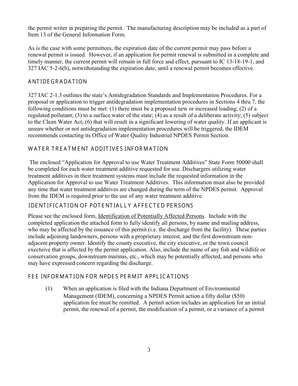 State Form 55639 National Pollutant Discharge Elimination System (Npdes) Permit Application Package 2e for Permit to Discharge Wastewater Proposed or Existing Nonprocess Wastewater Only Dischargers - Indiana, Page 3