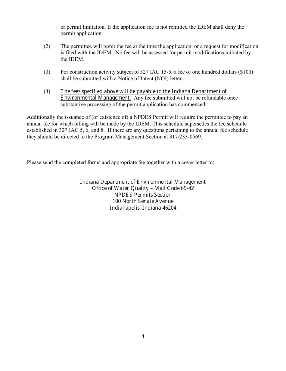 State Form 55639 National Pollutant Discharge Elimination System (Npdes) Permit Application Package 2e for Permit to Discharge Wastewater Proposed or Existing Nonprocess Wastewater Only Dischargers - Indiana, Page 4