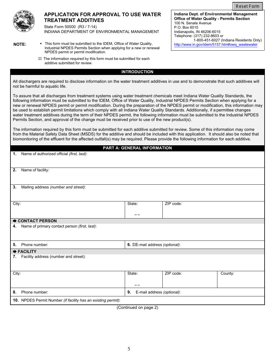 State Form 55639 National Pollutant Discharge Elimination System (Npdes) Permit Application Package 2e for Permit to Discharge Wastewater Proposed or Existing Nonprocess Wastewater Only Dischargers - Indiana, Page 5