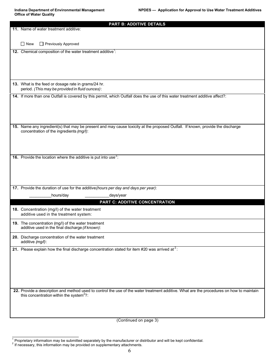 State Form 55639 National Pollutant Discharge Elimination System (Npdes) Permit Application Package 2e for Permit to Discharge Wastewater Proposed or Existing Nonprocess Wastewater Only Dischargers - Indiana, Page 6