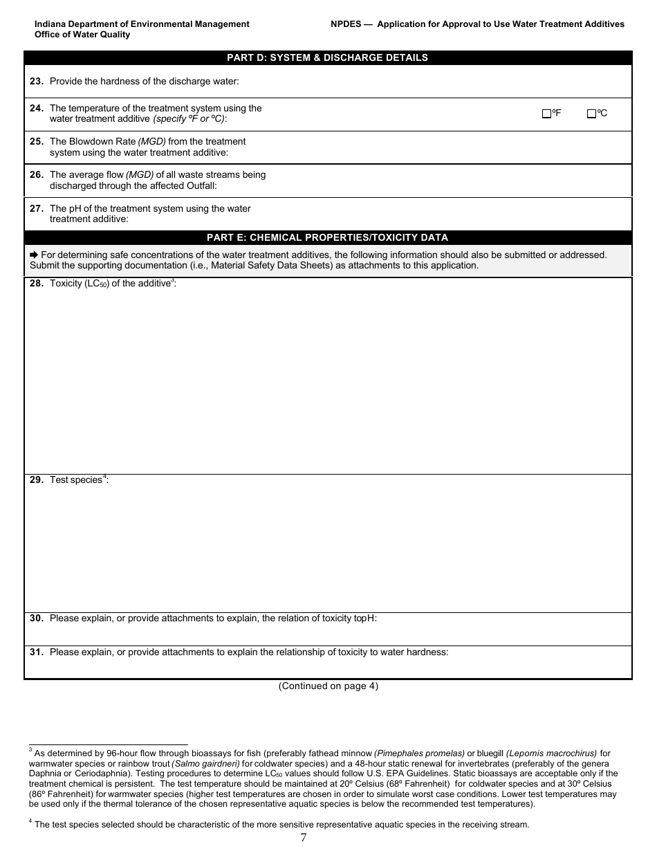 State Form 55639 National Pollutant Discharge Elimination System (Npdes) Permit Application Package 2e for Permit to Discharge Wastewater Proposed or Existing Nonprocess Wastewater Only Dischargers - Indiana, Page 7