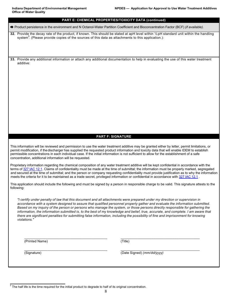 State Form 55639 National Pollutant Discharge Elimination System (Npdes) Permit Application Package 2e for Permit to Discharge Wastewater Proposed or Existing Nonprocess Wastewater Only Dischargers - Indiana, Page 8