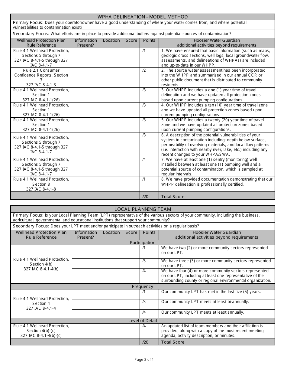 State Form 55411 Hoosier Water Guardian Award Application Modeled Whpa - Indiana, Page 2