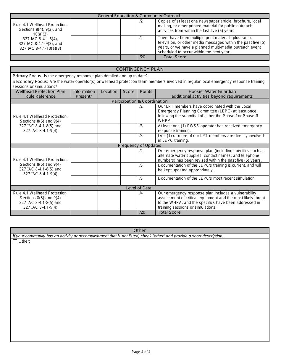 State Form 55411 Hoosier Water Guardian Award Application Modeled Whpa - Indiana, Page 4