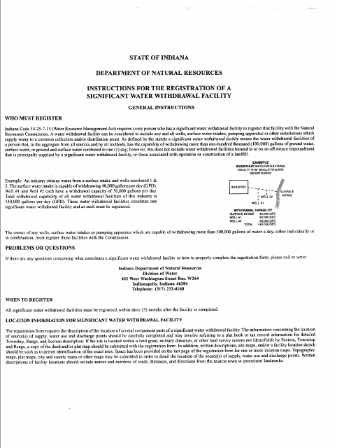 State Form 20094 Registration of a Significant Water Withdrawal Facility - Indiana