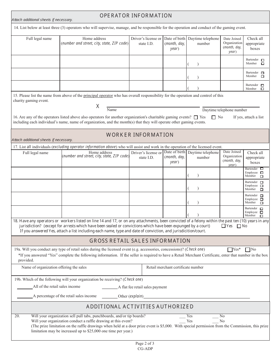 State Form 53628 (CG-ADP) Annual Door Prize Application for First Time Applicants - Indiana, Page 2