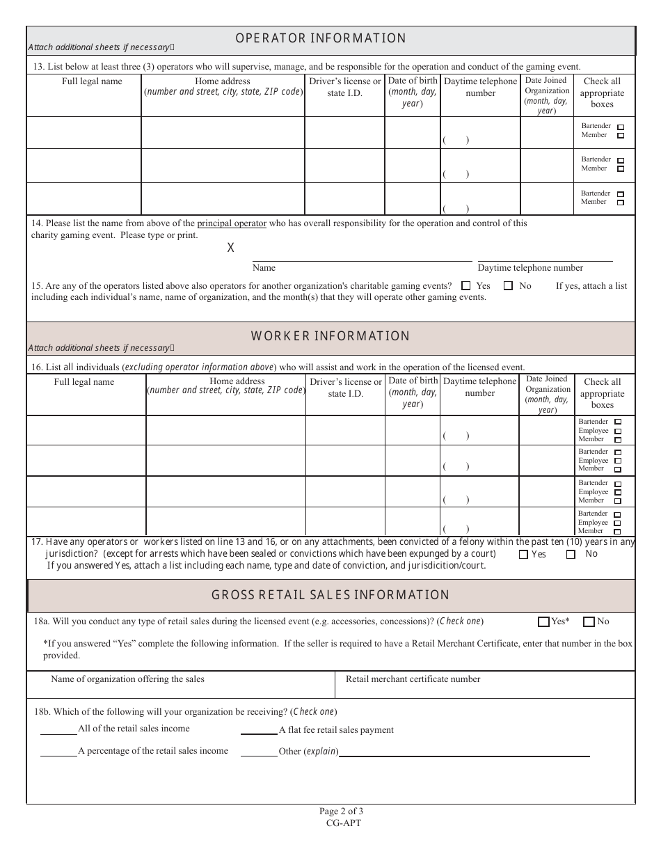 State Form 53632 (CG-APT) Application for Annual Pull Tab First Time Applicants - Indiana, Page 2