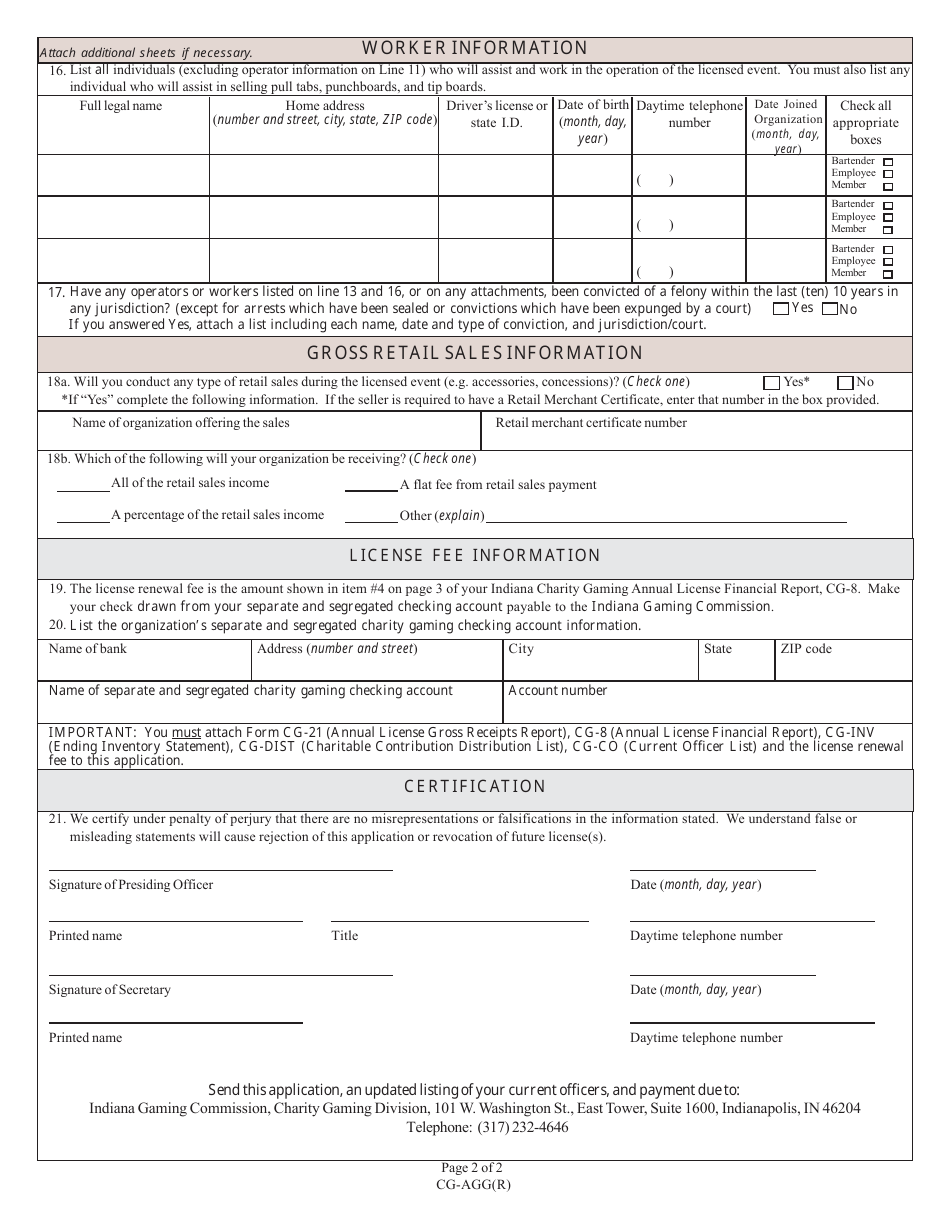 State Form 53661 (CG-AGG(R)) Annual Guessing Game Renewal Application - Indiana, Page 2