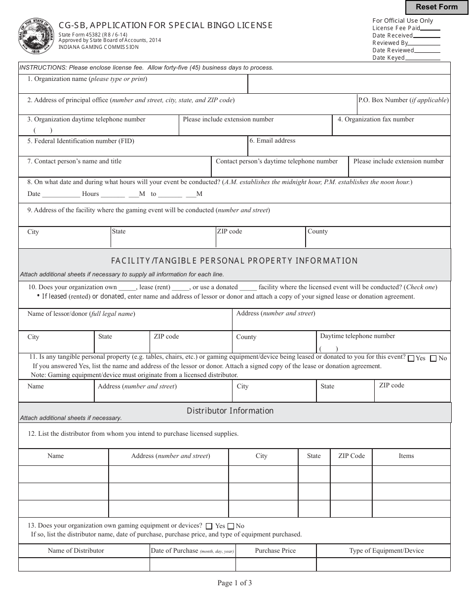 State Form 45382 (cg-sb) - Fill Out, Sign Online And Download Fillable 