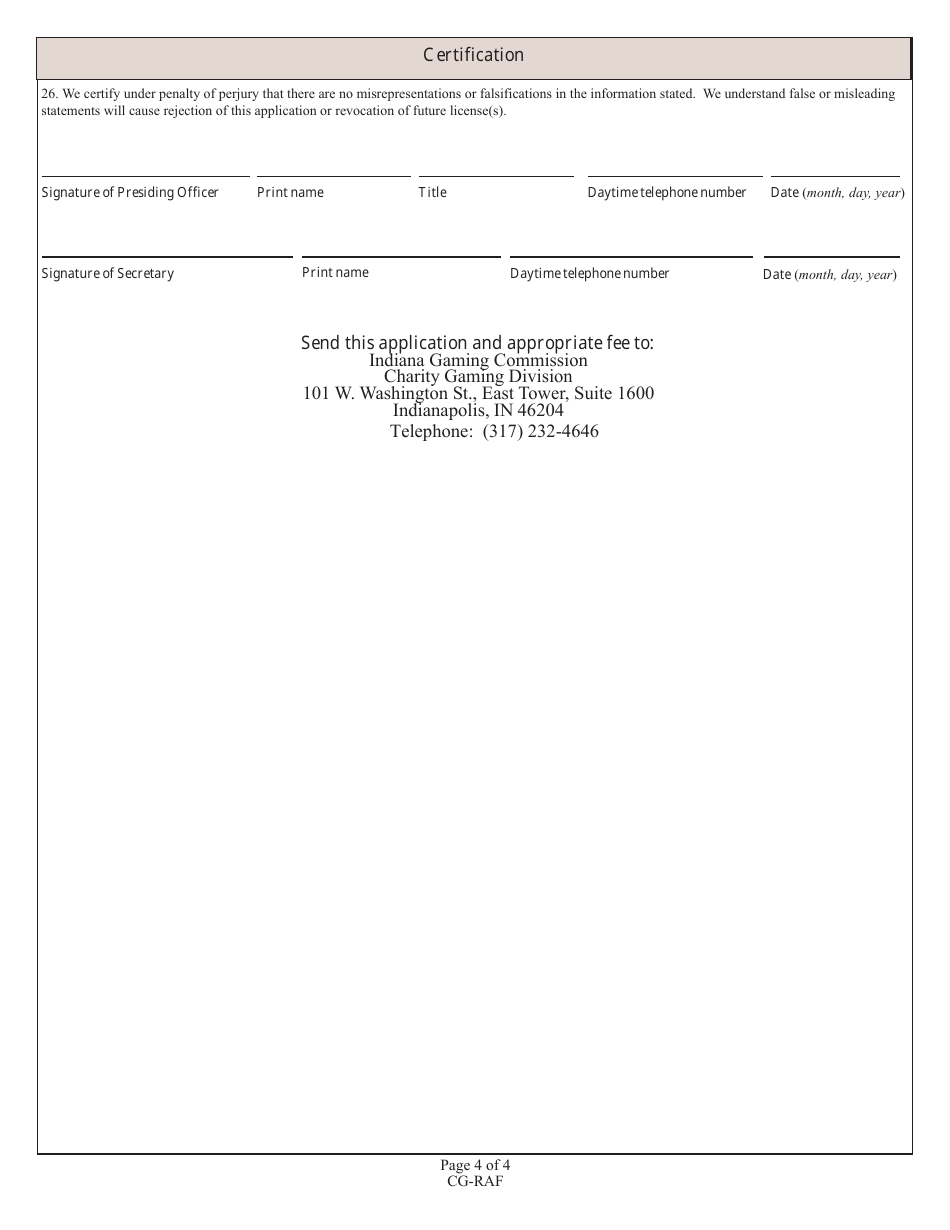 State Form 45384 (CG-RAF) Application for Raffle License - Indiana, Page 4