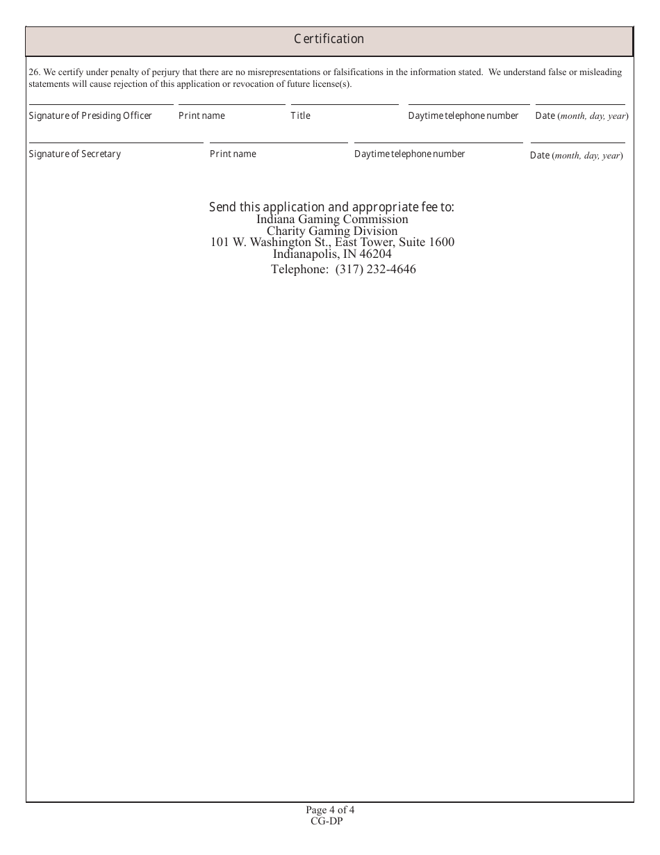 State Form 45386 (CG-DP) Application for Door Prize License - Indiana, Page 4