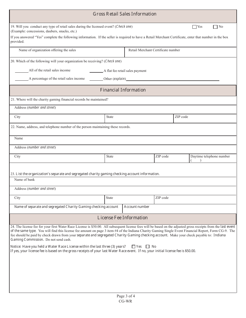 State Form 53645 (CG-WR) Application for Water Race License - Indiana, Page 3