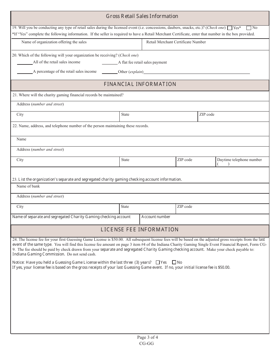 State Form 53658 (CG-GG) Guessing Game License Application - Indiana, Page 3