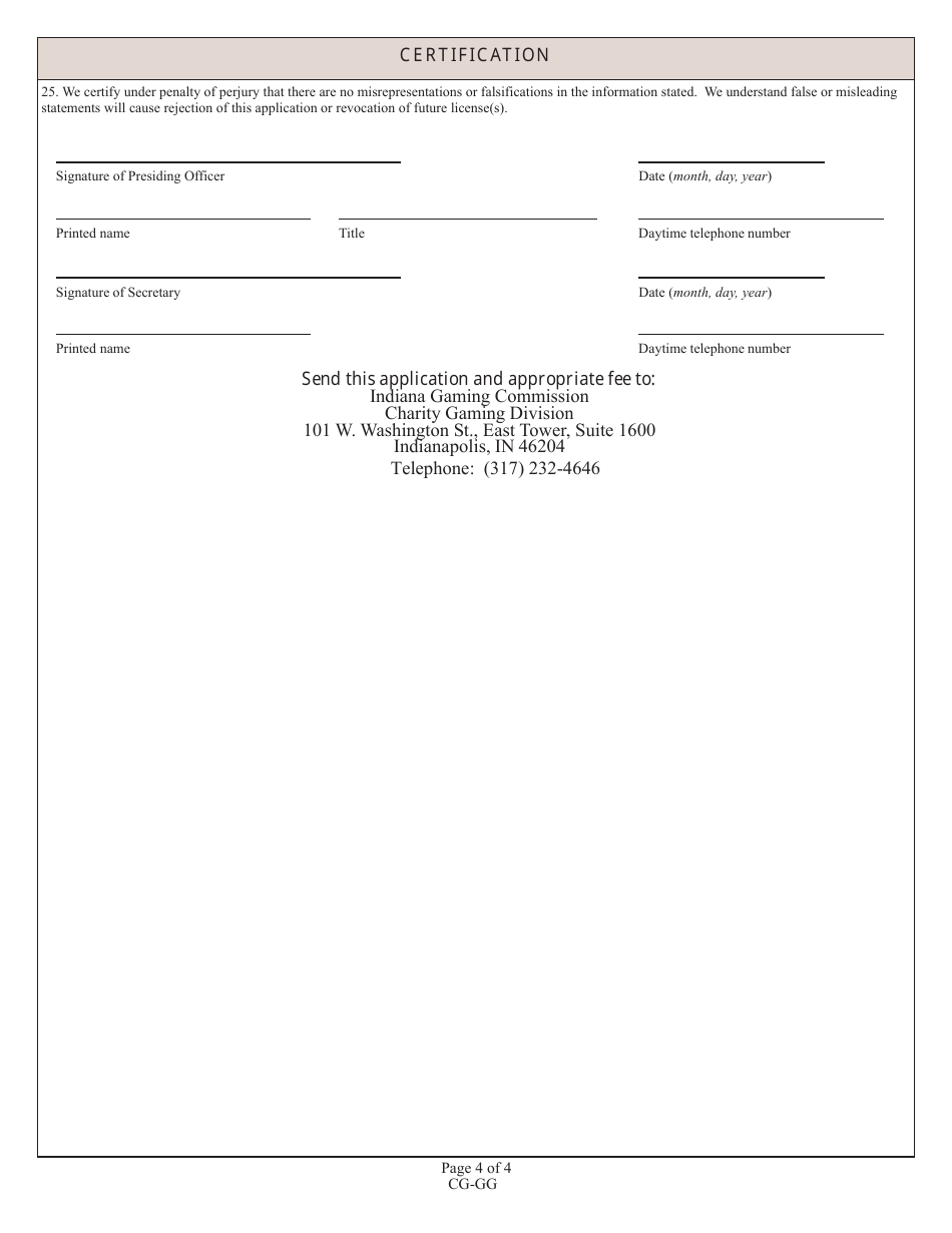 State Form 53658 (CG-GG) Guessing Game License Application - Indiana, Page 4