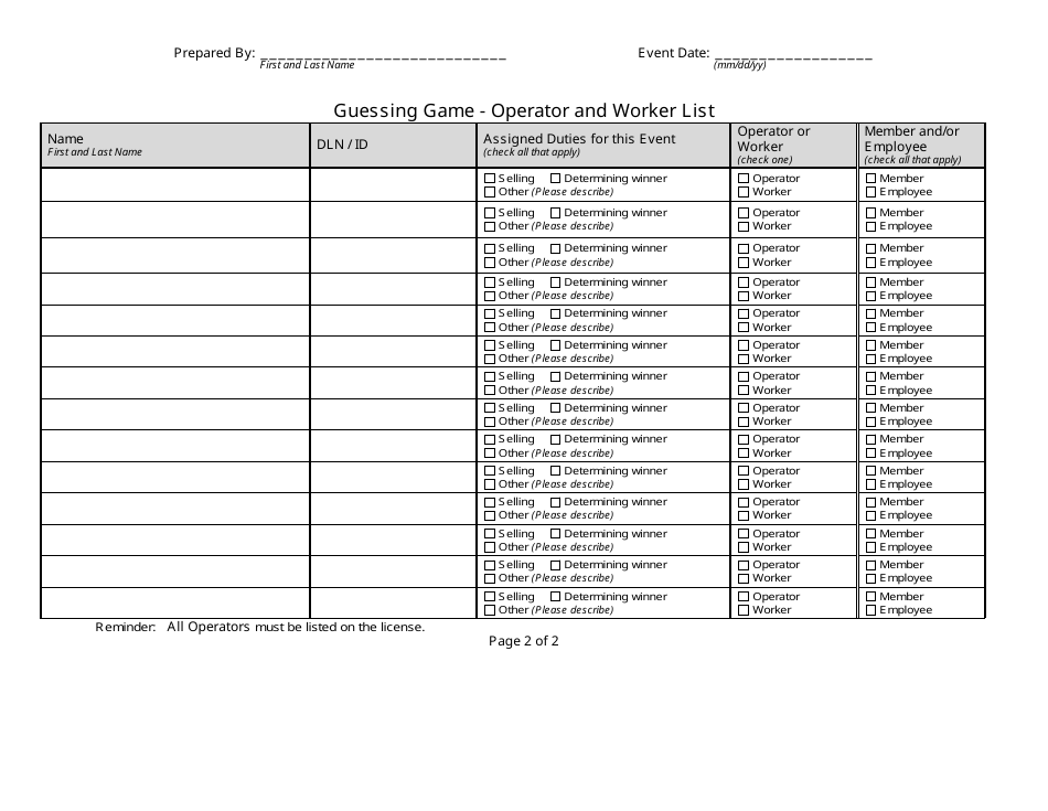 State Form 54732 Guessing Game - Event Summary Report - Indiana, Page 2