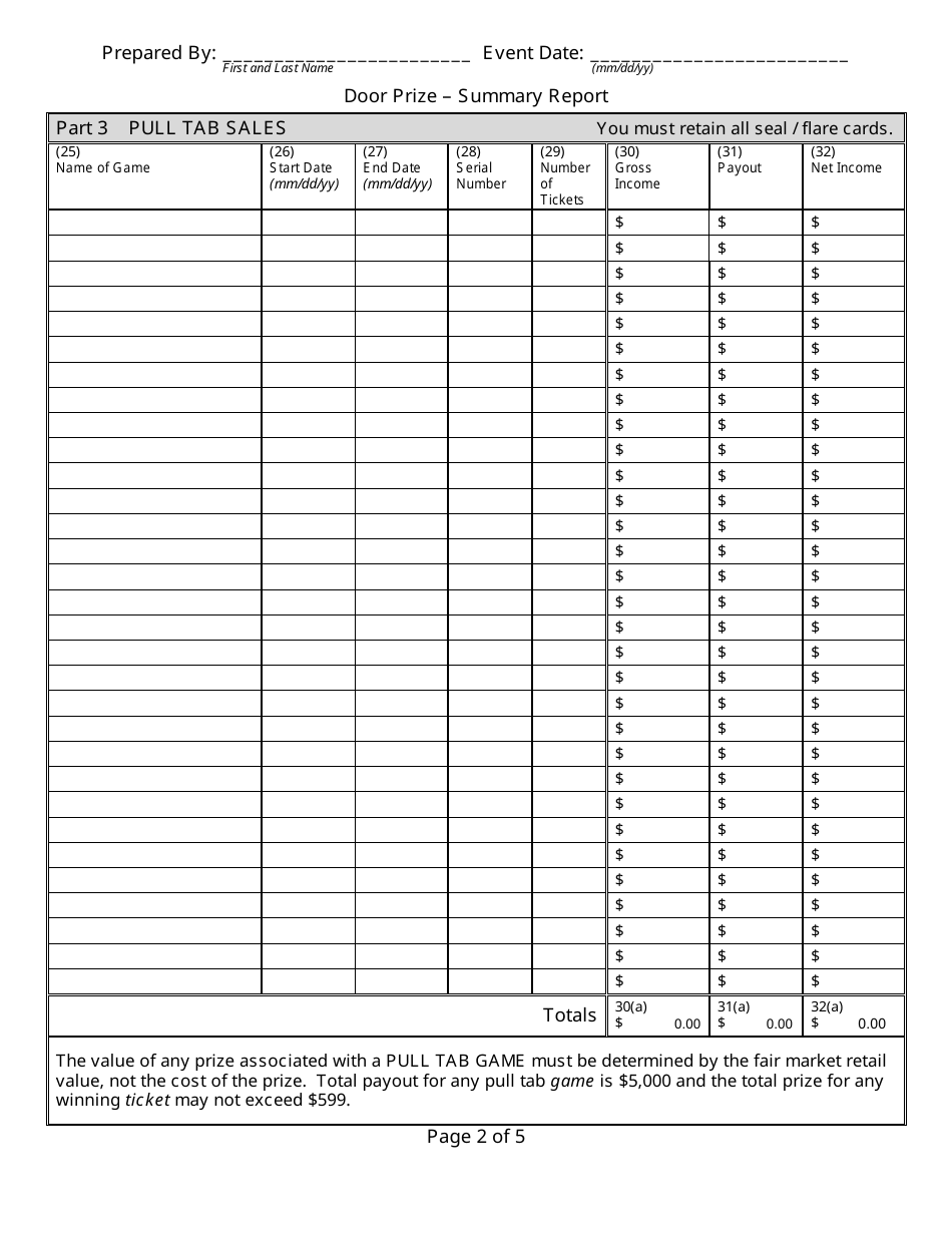 State Form 54738 Door Prize - Event Summary Report - Indiana, Page 2