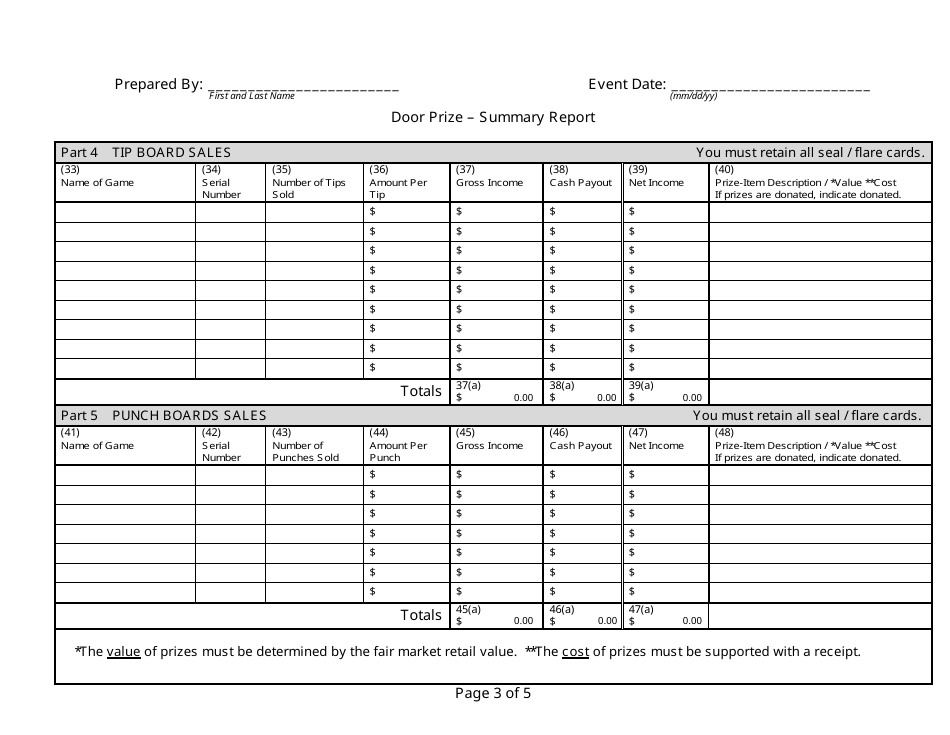 State Form 54738 Door Prize - Event Summary Report - Indiana, Page 3