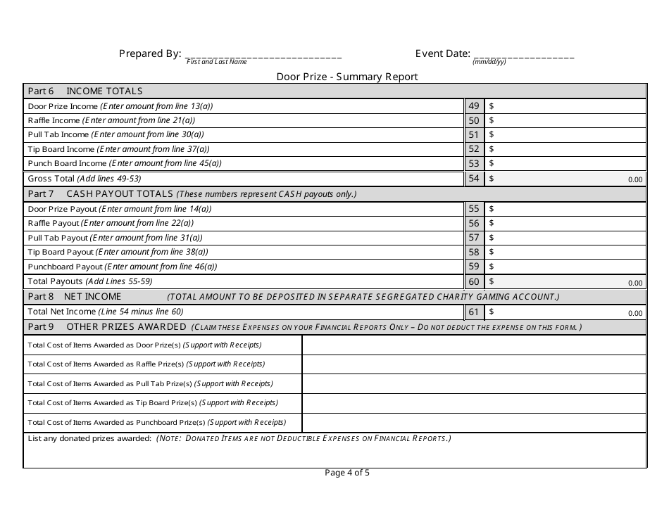 State Form 54738 Door Prize - Event Summary Report - Indiana, Page 4