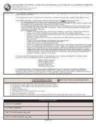 State Form 45726 Application for Initial Licensure or Renewal of Licensure as a Boxing Promoter - Indiana