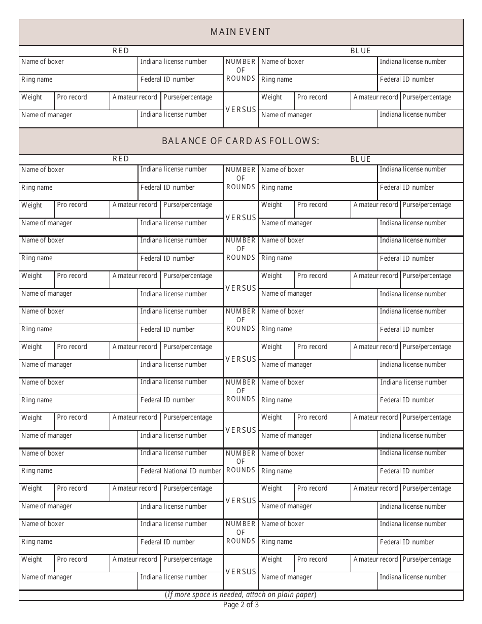 State Form 13255 Application for Permit to Hold a Professional or Pro-Am Boxing Event - Indiana, Page 2