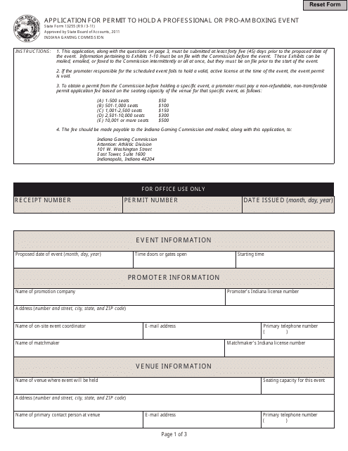 State Form 13255 Application for Permit to Hold a Professional or Pro-Am Boxing Event - Indiana