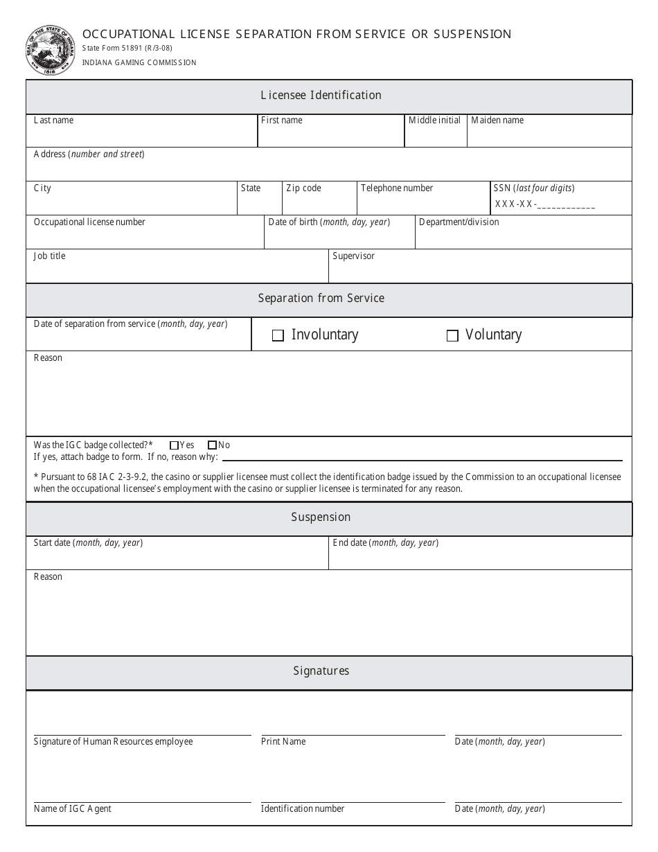 State Form 51891 - Fill Out, Sign Online and Download Printable PDF ...