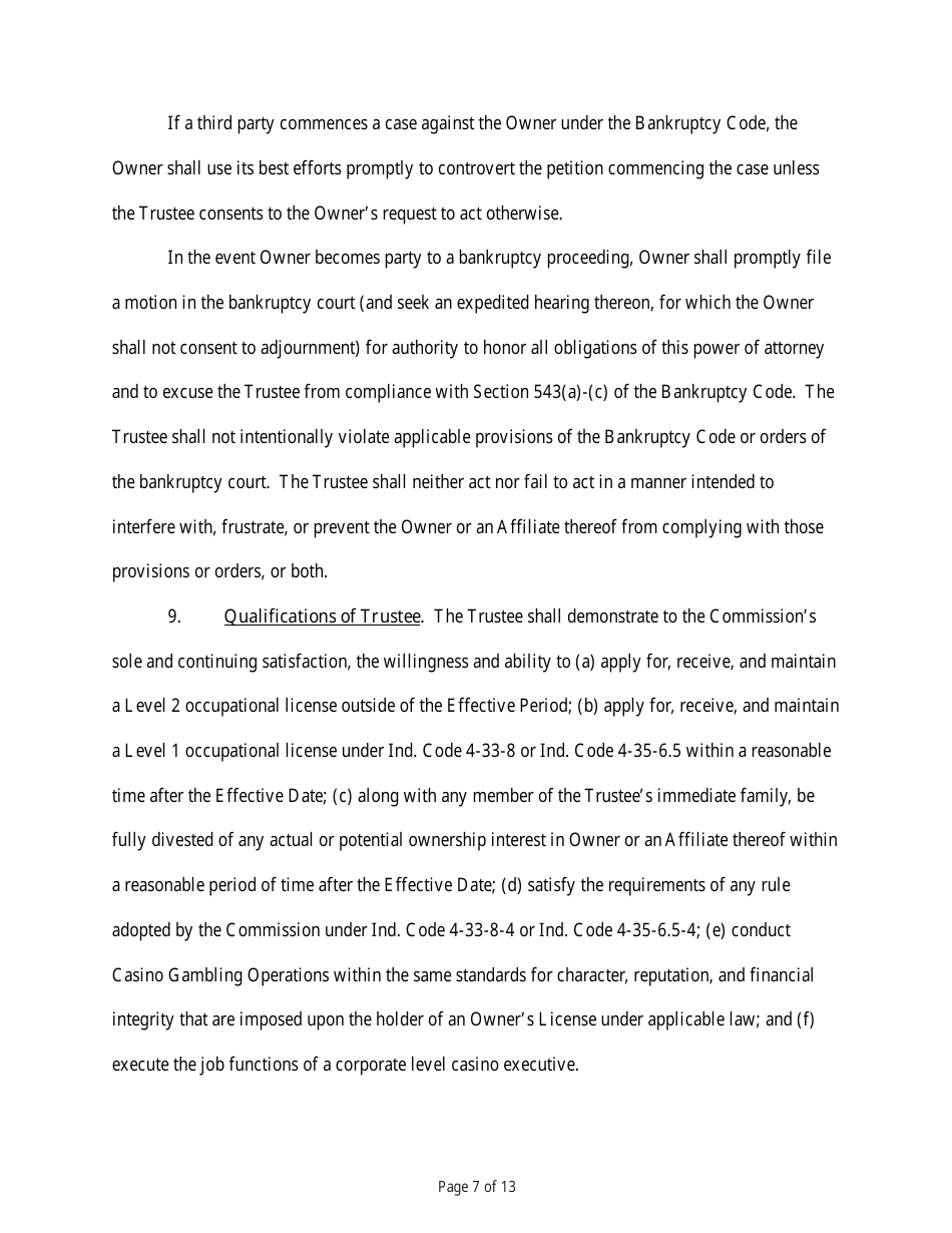 State Form 54218 Power of Attorney for the Designation and Appointment of a Trustee for the Purposes of Conducting Casino Gambling Operations - Indiana, Page 7