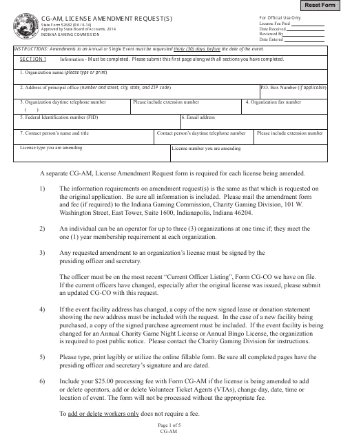 State Form 52682 Cg-Am, License Amendment Request(S) - Indiana