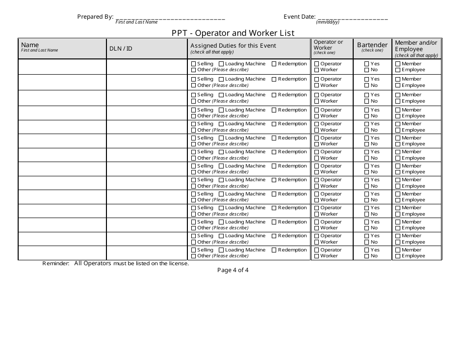 State Form 54735 Annual Ppt (Pull Tab / Punchboard / Tip Board) - Event Summary Report - Indiana, Page 4