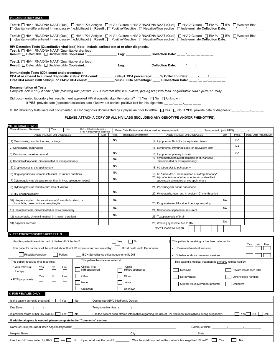 State Form 51201 Adult HIV / AIDS Confidential Case Report - Indiana, Page 2