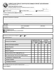 State Form 50007 Tuberculosis Contact Investigation Summary Report and Worksheet - Indiana