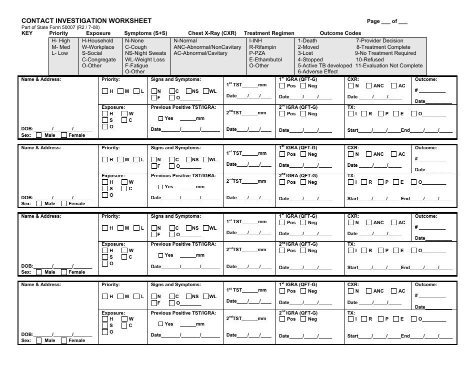 State Form 50007 Tuberculosis Contact Investigation Summary Report and Worksheet - Indiana, Page 3