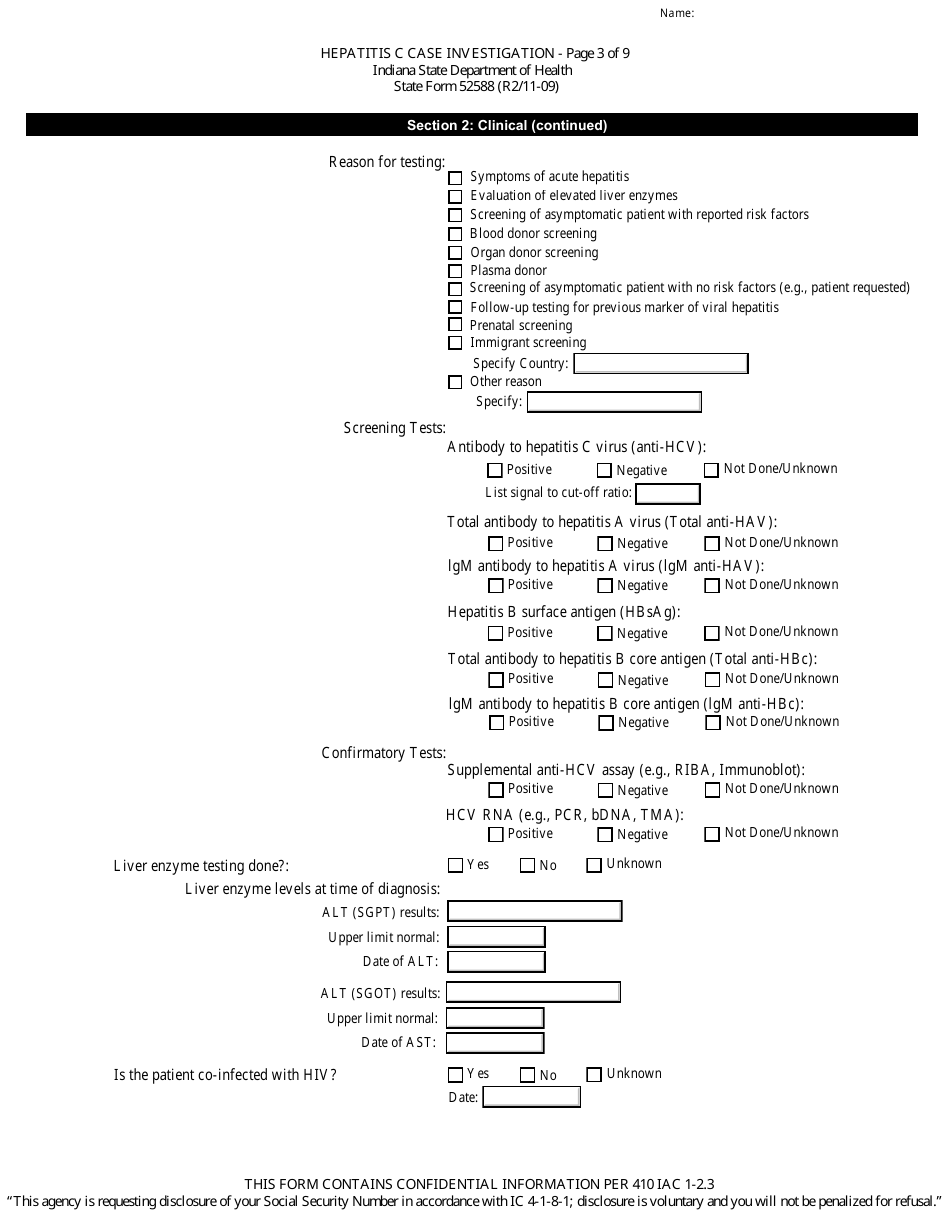 State Form 52588 Hepatitis C Case Investigation - Indiana, Page 3