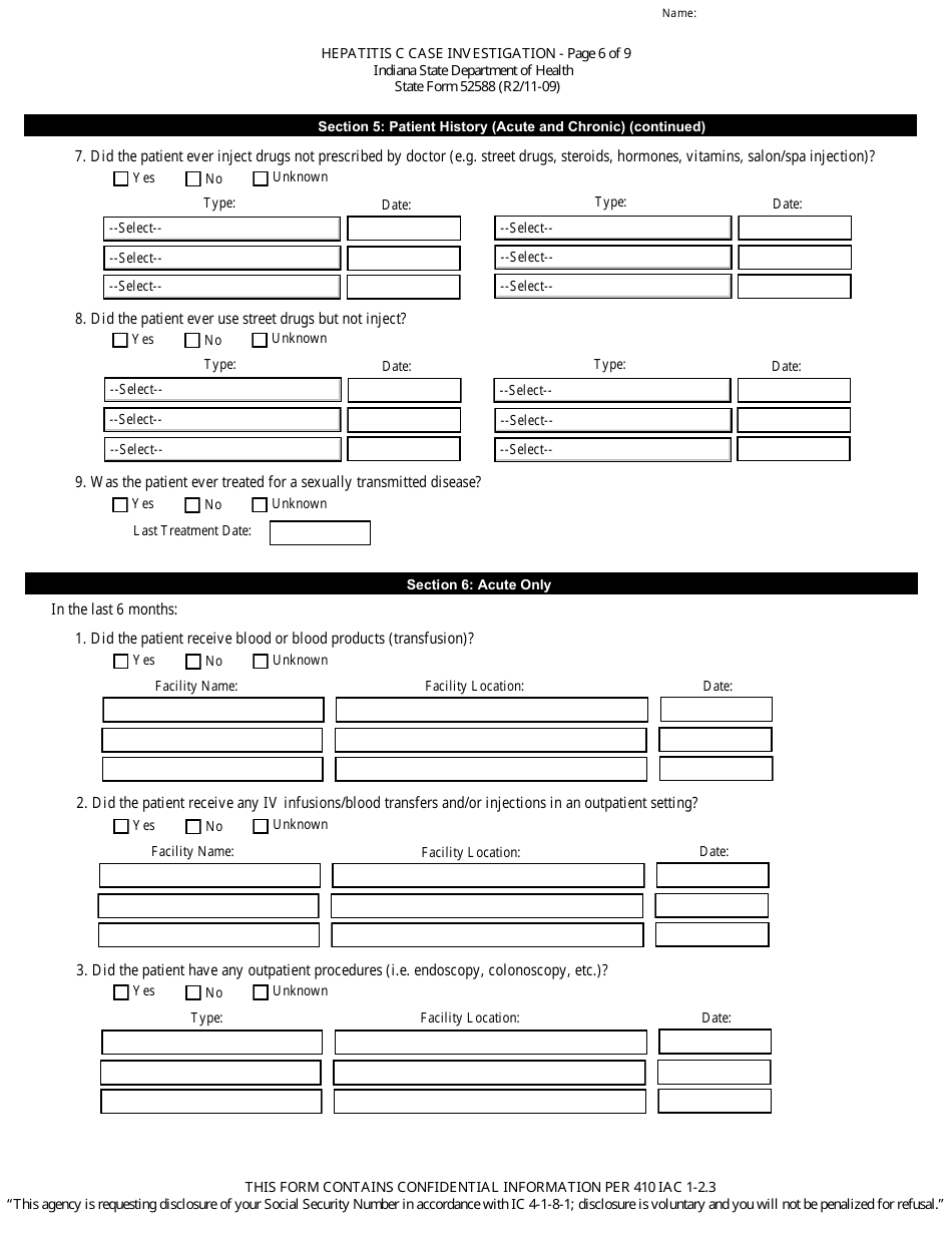 State Form 52588 Hepatitis C Case Investigation - Indiana, Page 6
