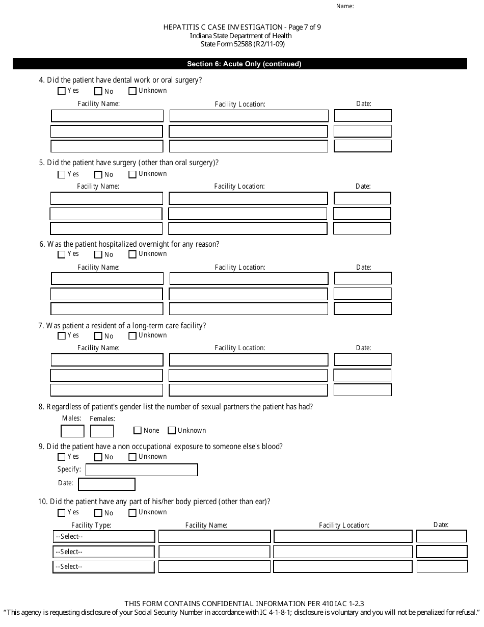 State Form 52588 Hepatitis C Case Investigation - Indiana, Page 7