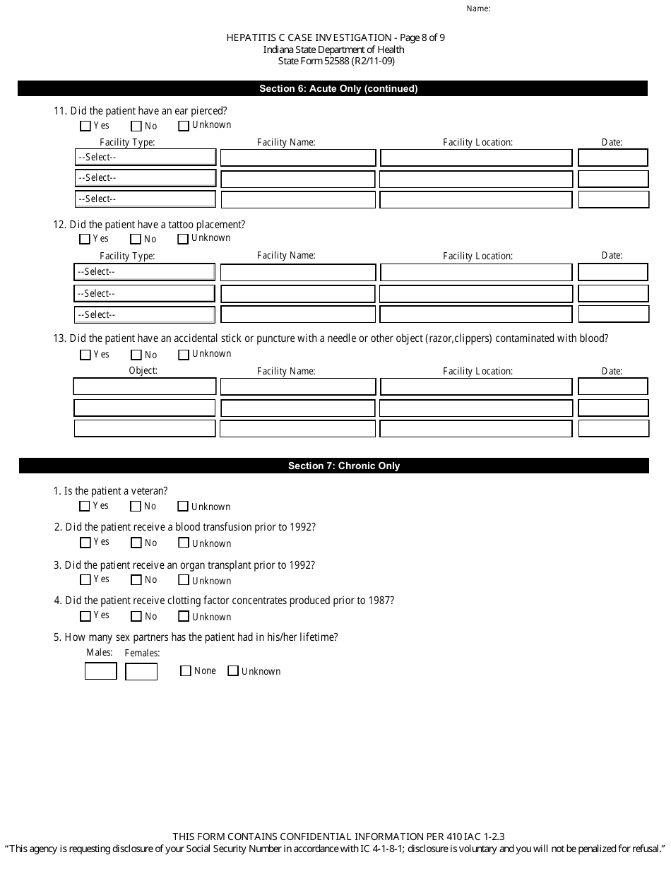 State Form 52588 Hepatitis C Case Investigation - Indiana, Page 8