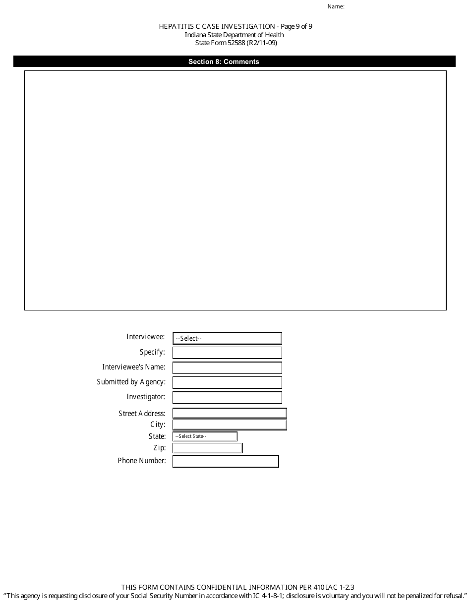 State Form 52588 Hepatitis C Case Investigation - Indiana, Page 9